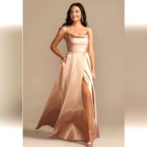 GALINA SIGNATURE CHARMEUSE COWL NECK SATIN DRESS COLOR SAND PALE PINK SZ 16 NEW